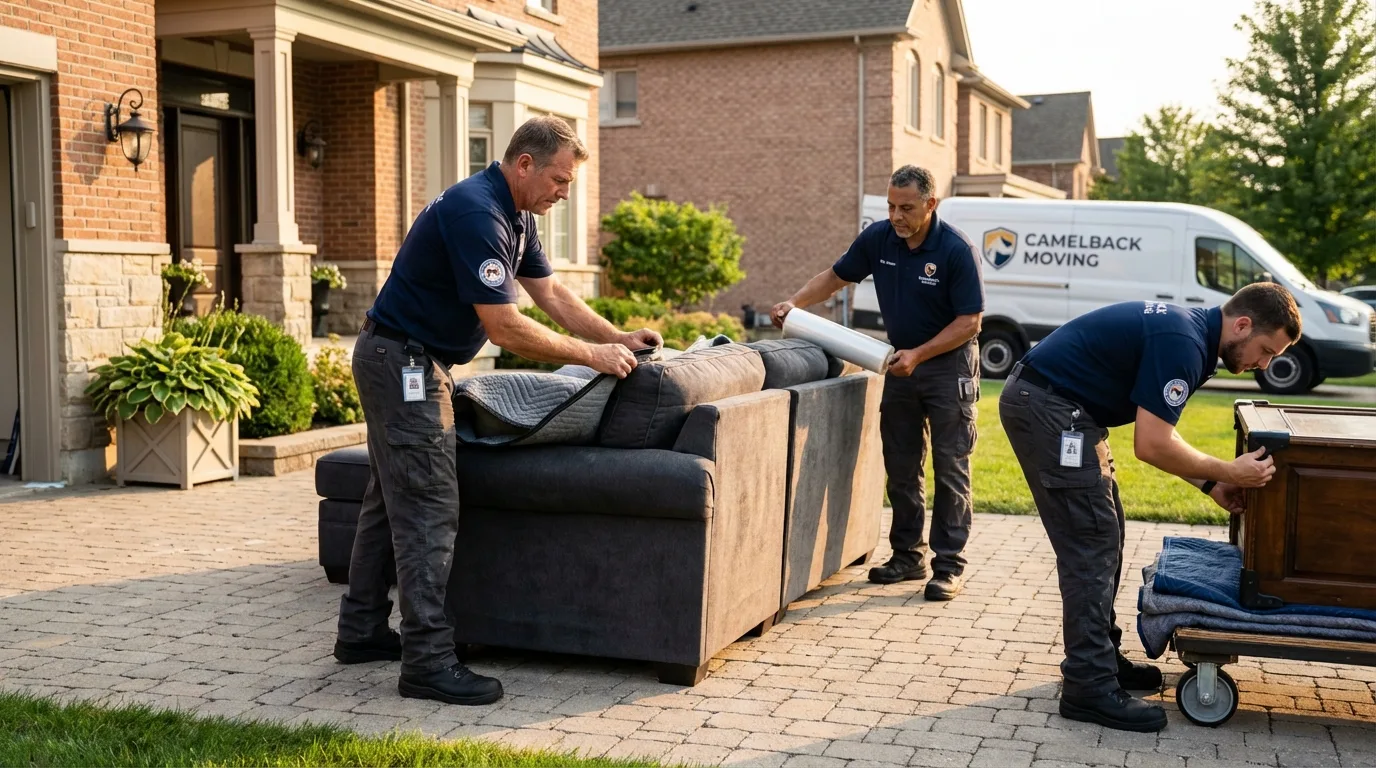 Large estate moving crew wrapping furniture in Forest City, IA