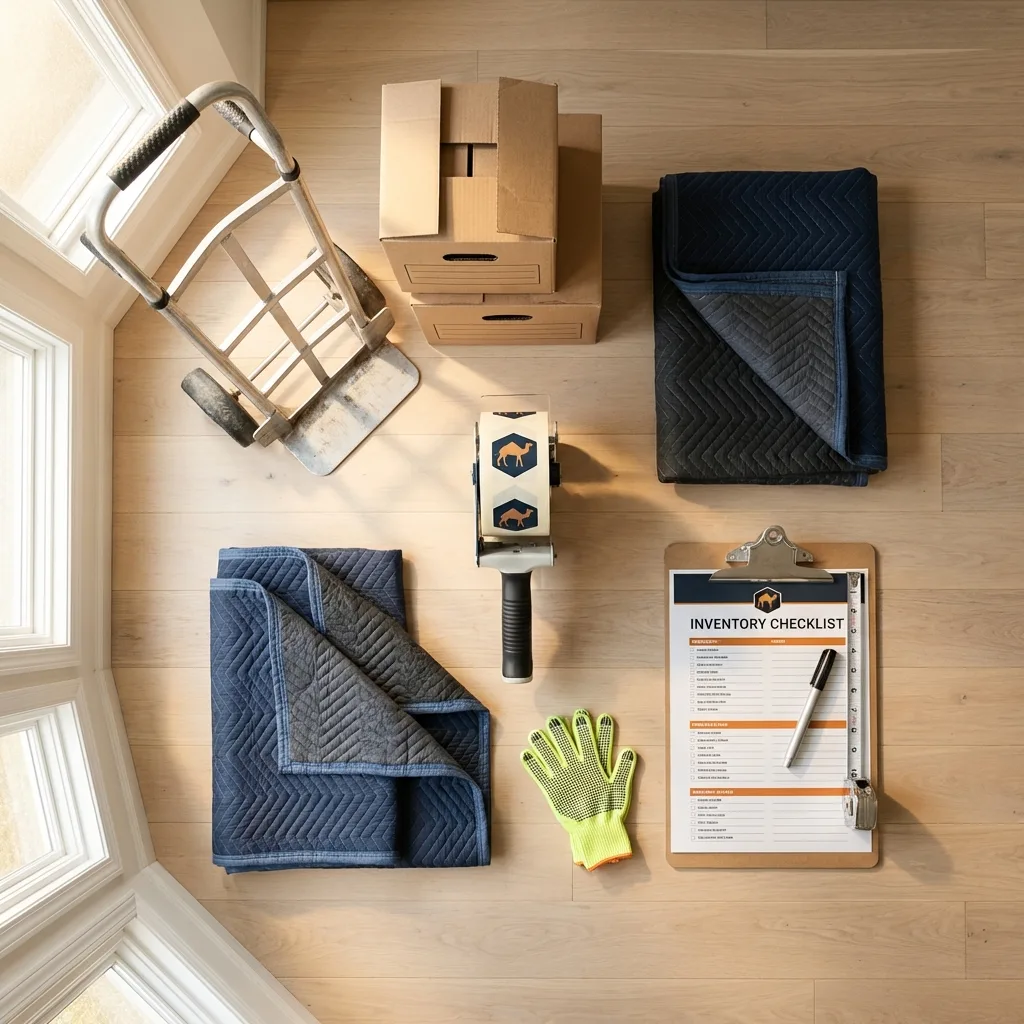 Professional moving supplies and packing materials layout for Forest City residential relocations